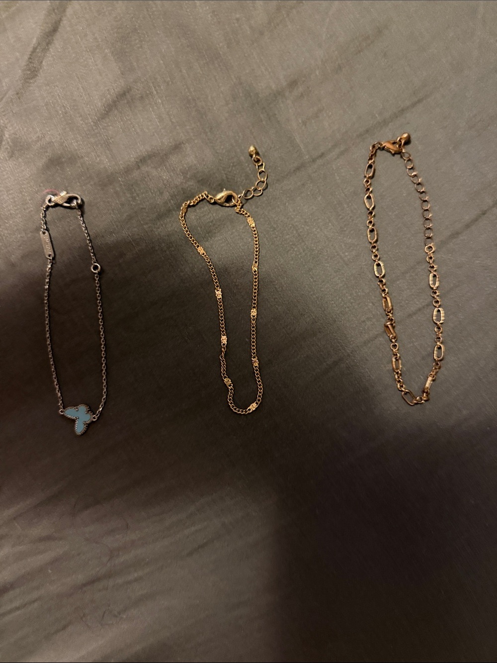 Delicate Gold Chain Bracelet with Blue Butterfly Charm all 3 included